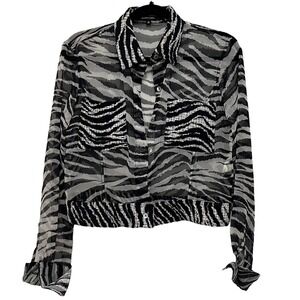C'EST DUO Black Label Black & White Zebra Print Sheer Jacket Pleat Accents MED